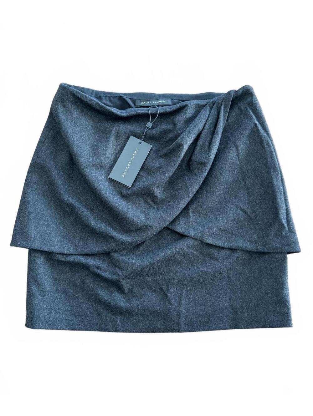 Ralph Lauren Black Label Gray Merino Wool Draped Skirt NWT